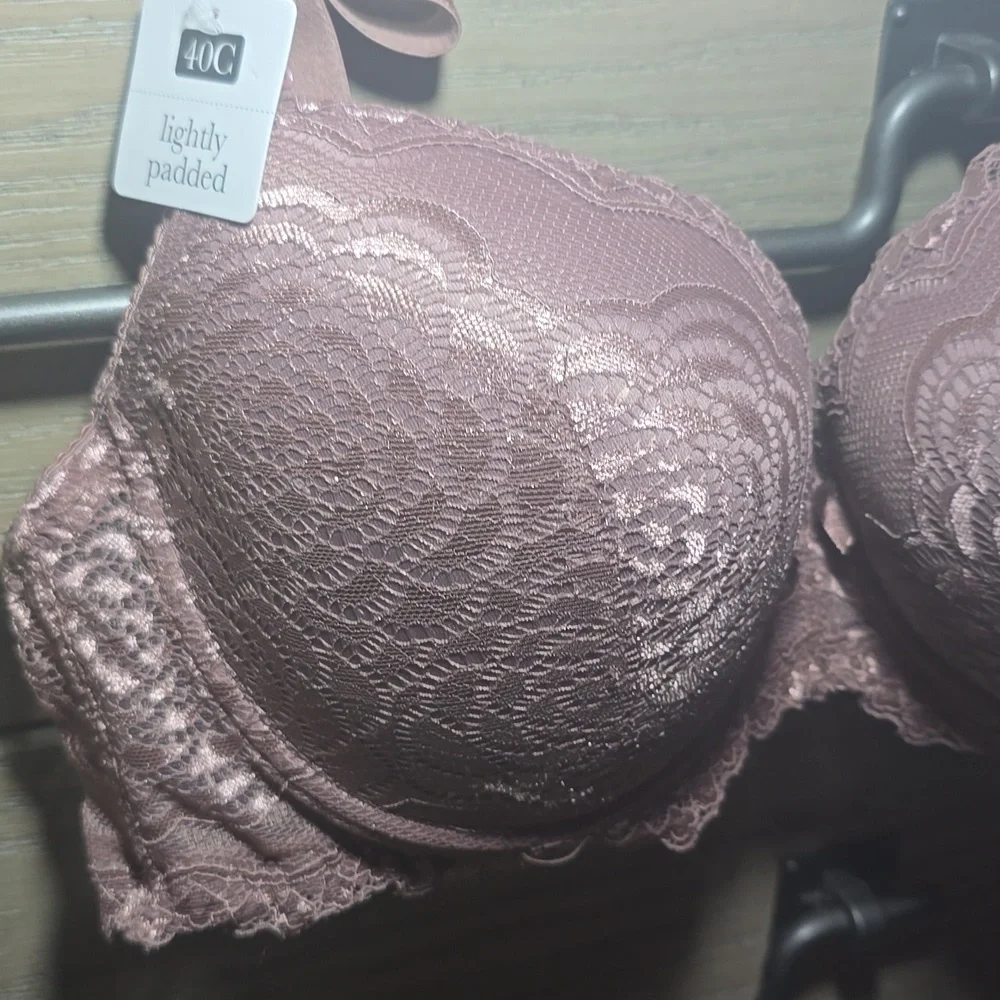 Rene Rofe Lightly Padded Lace Bra - Dusty Rose
